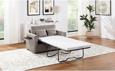 Latitude Run Compact Twin Size Convertible With Fold - Out Mattress Mini Side Table Charging And Storage In Corduroy For Small Apartments Sleeper Foldable Living