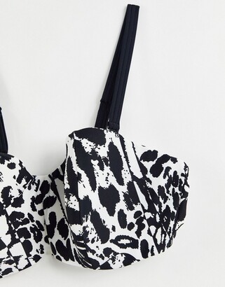 Figleaves Fuller Bust singita underwired strapless bikini top in black white leopard
