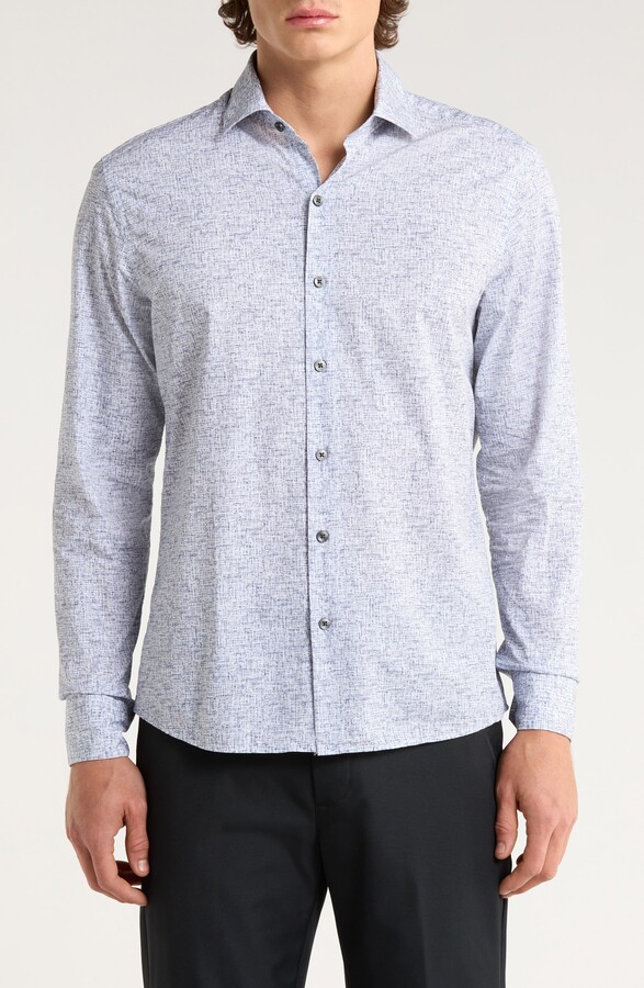 Robert Barakett Cornelius Geo Print Cotton Button-Up Shirt