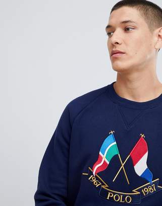 Polo Ralph Lauren Bring It Back 50 Year Flag Embroidery Crewneck Sweatshirt In Navy