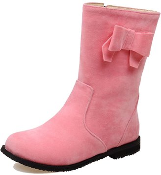 ENMAYER Women's Closed Round-Toe Nubuck Flat Boots With Bowtie 8.5 B(M) US