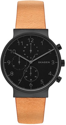 Skagen Men's Ancher Chronograph Leather Strap Watch