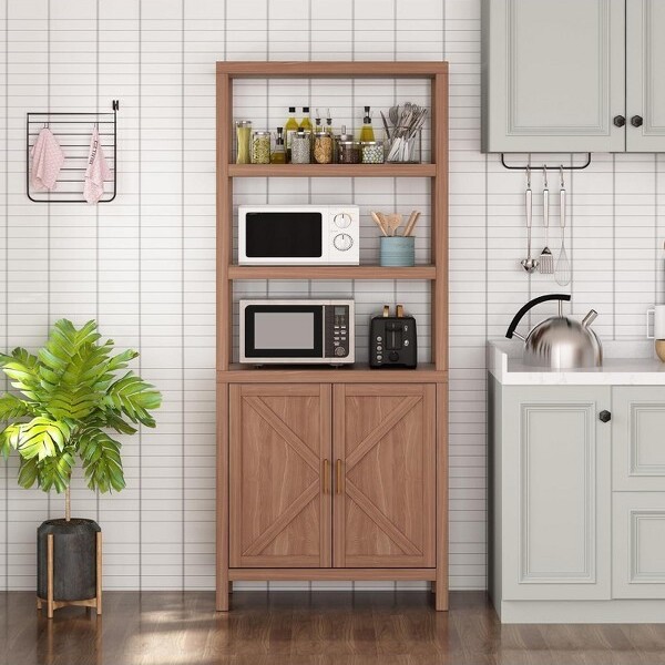 Jojoka71inTall&5TierOakModernBookcasewithDoorFreestandingToyStorageCabinetwithAdjustableShelvesBrown