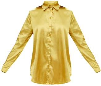 PrettyLittleThing Chartreuse Satin Button Front Shirt