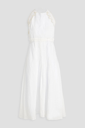 Sandro Jonquille crocheted lace-trimmed ramie midi dress