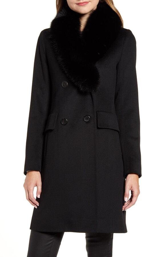 Fleurette Wool Coat with Genuine Fox Fur Collar - ShopStyle