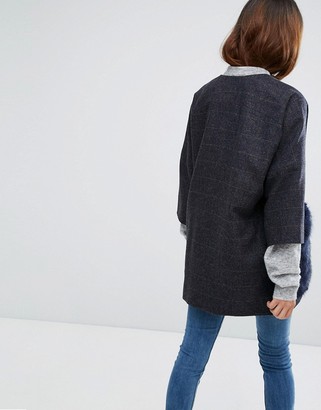 Helene Berman Wool Blend Kimono Coat With Faux Fur Pockets