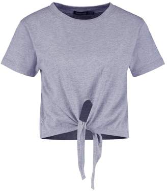 boohoo NEW Womens Tie Front Cotton Tee in Polyester 5% Elastane