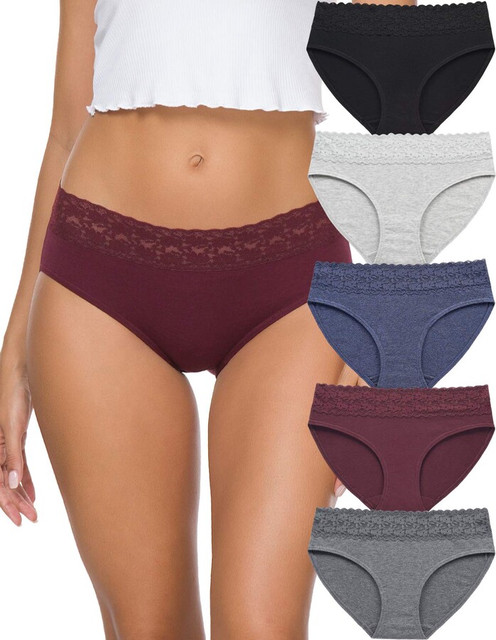 Cotton Panties for Women Bikini Underwear Hipster Underpants Lace Briefs Pack 