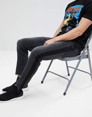 ASOS Design Slim Jeans In Washed Black With Side Stripe