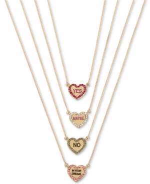 Betsey Johnson Gold-Tone 4-Pc. Set Crystal Candy Heart Pendant Necklaces