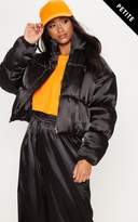 Thumbnail for your product : PrettyLittleThing Petite Black Satin Puffer Coat