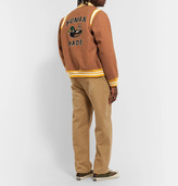 Thumbnail for your product : Human Made - Reversible Leather-Trimmed Logo-Appliqued Melton Wool-Blend and Satin Bomber Jacket - Men - Brown