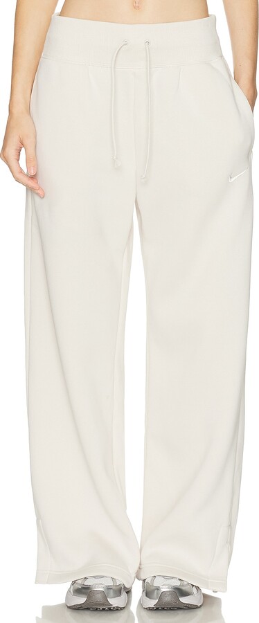 Nike Phoenix Fleece High Waisted Wide Leg Sweatpant in Cream