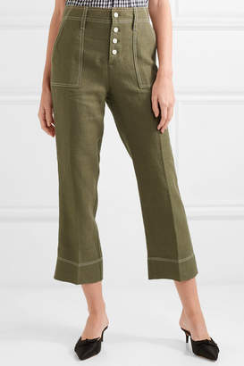 J.Crew Foundry Cropped Linen Flared Pants - Green