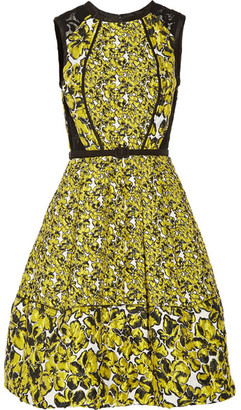 Oscar de la Renta Corded Lace-paneled Brocade Dress - Bright yellow