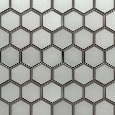 Tile & Top 3” Hexagon Silver 9-In X 11-In Glass Mosaic With Silver Trim Glass Mosaic Wall Tile(0.7-Sq. Ft/ Piece)