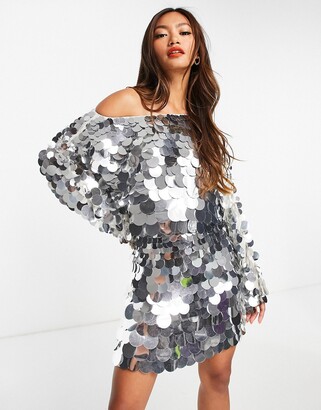 ASOS DESIGN slouchy embellished mini dress in silver oversized