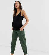 Thumbnail for your product : ASOS Maternity DESIGN Maternity slim leg combat pants in khaki with under the bump waistband