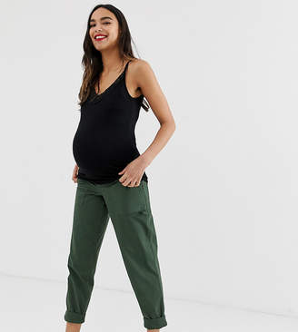 ASOS Maternity DESIGN Maternity slim leg combat pants in khaki with under the bump waistband