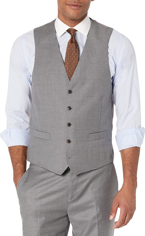 Blu Martini Mens Gray Jacket and Pants with Blue Plaid Vest Three Piece Suit 