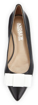 Thumbnail for your product : Andrew Stevens Robin Contrast Bow-Detailed Pointed-Toe Flat, Black/White