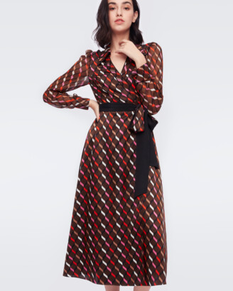 Diane von Furstenberg Brooke Silk-Cotton-Satin Midi Wrap Dress in Knit Geo