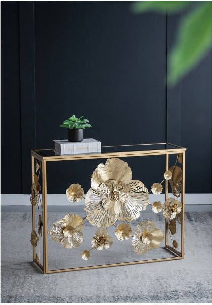 EPOCH VENTS GoldConsoleTablewithMirroredGlassTop,ModernEntrywayTableforLivingRoom&Foyer