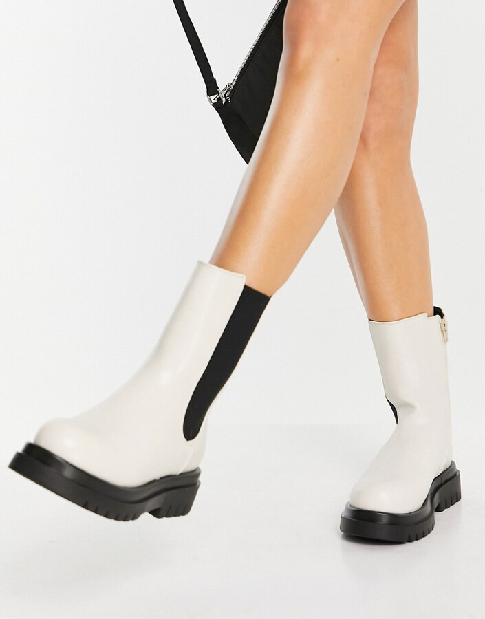 Truffle Collection mid height chunky chelsea boots in cream - ShopStyle