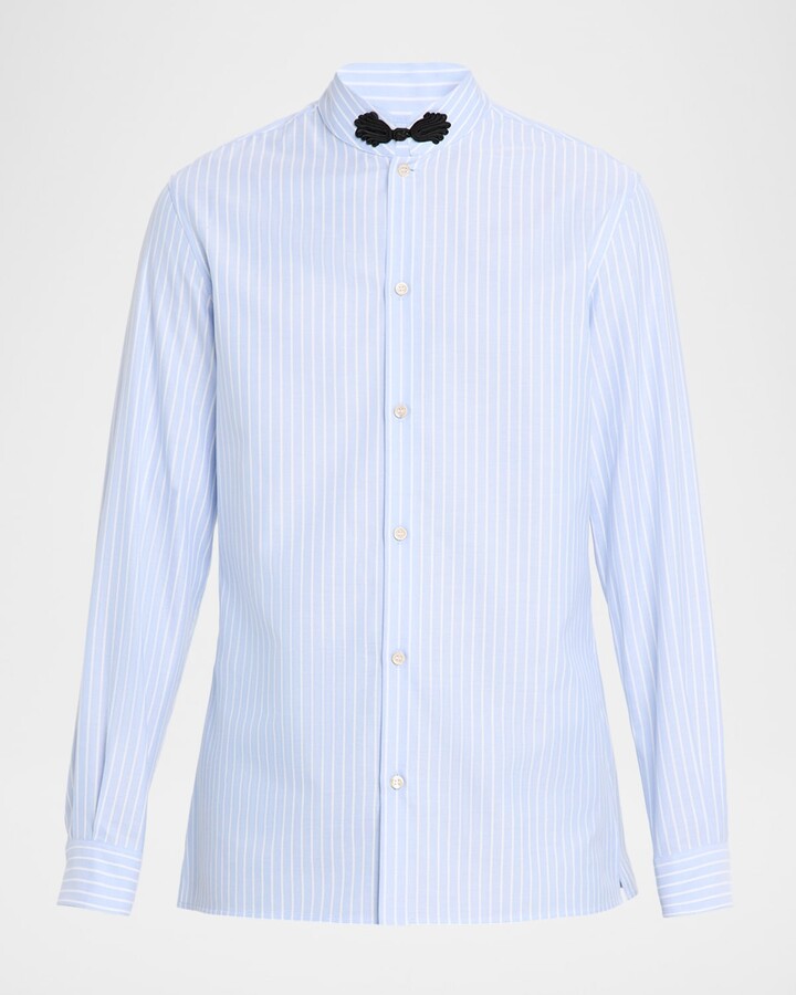 Valentino Garavani Men's Ornate Band Collar Pinstripe Oxford Dress Shirt