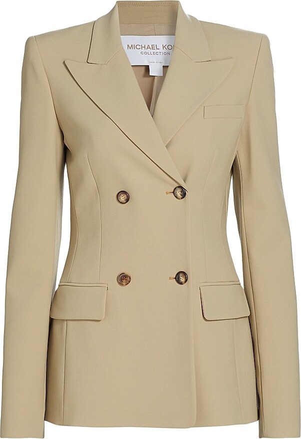 Michael Kors Collection Women's Georgina Wool Double-Breasted Blazer - Sand - Size 2