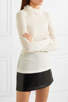 Thumbnail for your product : Philosophy di Lorenzo Serafini Lace-trimmed Ribbed-knit Turtleneck Top - Ivory