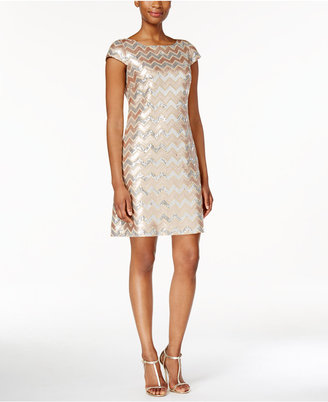 Vince Camuto Cap-Sleeve Chevron Sequined Dress