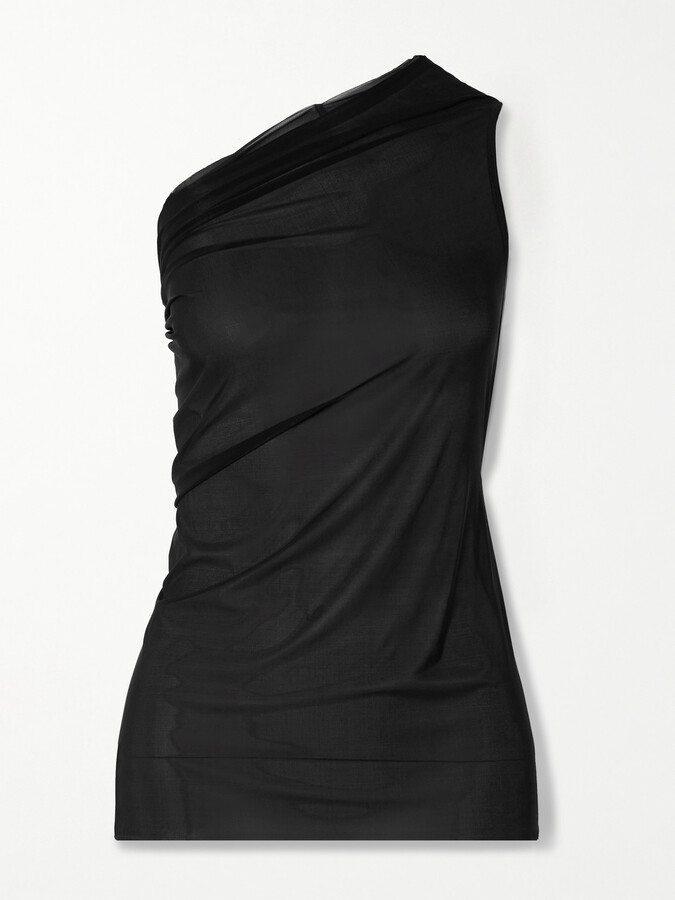 Rick Owens Athena Gathered One-shoulder Voile Top - Black
