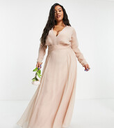 Thumbnail for your product : ASOS DESIGN Curve Bridesmaid ruched waist maxi dress with long sleeves and pleat skirt in blush