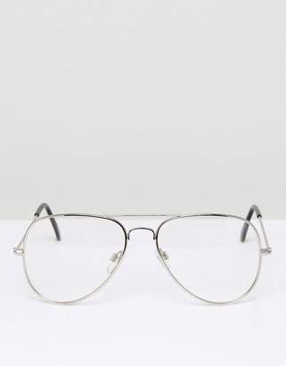 clear Asos Design ASOS DESIGN aviator glasses with lens in silver