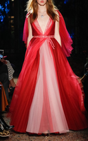 Thumbnail for your product : Luisa Beccaria Tulle Bicolor V Neck Gown