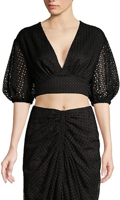 Significant Other Malia Cropped Puff Sleeve Blouse