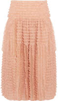 Thumbnail for your product : Chloé Ruffled Lace-trimmed Silk-organza Midi Skirt
