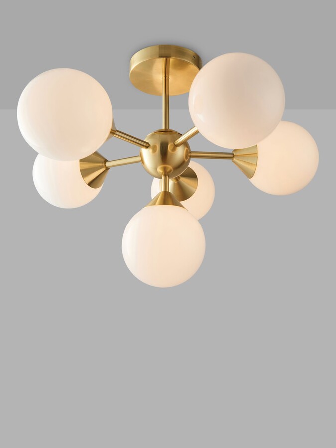 Bay Lighting Riess Glass Semi Flush Ceiling Light White Brass Style - Modern Flush Ceiling Lights John Lewis
