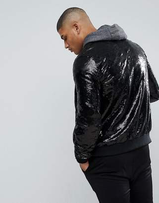 ASOS Tall Bomber Jacket In Sequins In Black