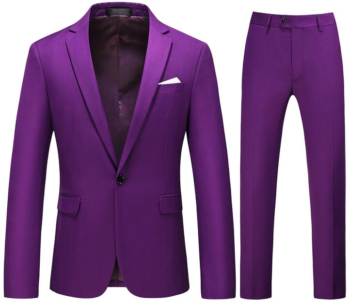 YOUTHUP Men's 2 Piece Slim Fit Suits 1 Button Business Wedding Suit ...