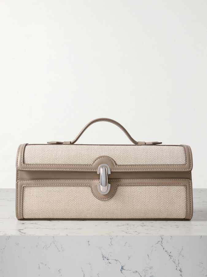 Savette Slim Symmetry Pochette Leather-trimmed Herringbone Linen Tote - Neutrals