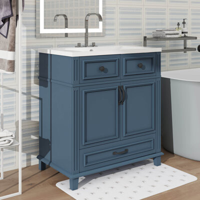 Ebern Designs 30 Inch Bathroom Vanity Sink Combo With 2 Doors And One Drawer