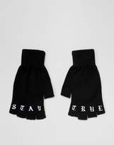 Thumbnail for your product : ASOS Fingerless Gloves In Black With Stay True Print