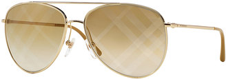 Burberry Check-Print Aviator Sunglasses, Gold