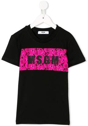 MSGM Kids lace insert logo T-shirt