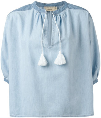 MAISON KITSUNÉ slit neck denim blouse - women - Cotton - 38