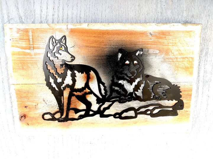 Wolves Rustic Silhouette Art Wildlife Woodland Woods Mountains Country Outdoors Cabin Cottage Home Lodge Wall Decor 199