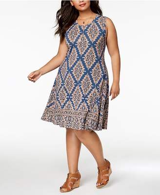 Style&Co. Style & Co Plus Size Mixed-Print Sleeveless Swing Dress, Created for Macy's